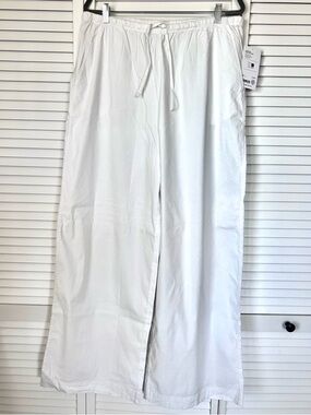 Athleta NWT Women Paradise Wide Leg Pant White Elastic Waist Linen Blend Size L